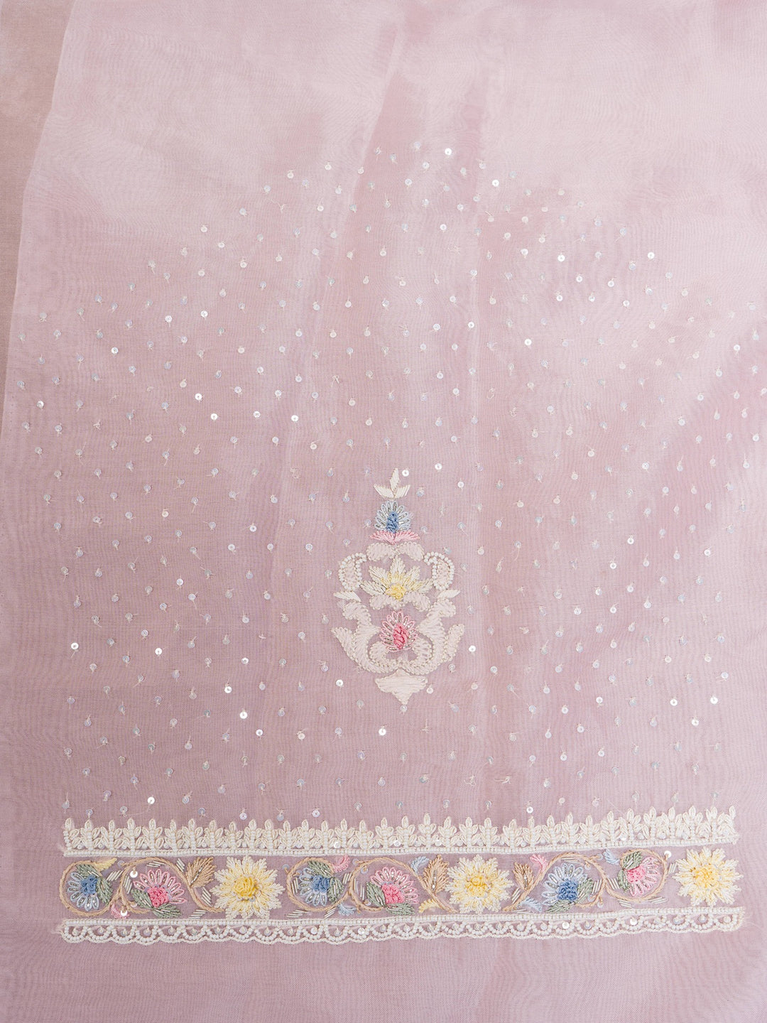 Organza Suit Piece With Zardosi Work in Water Pink