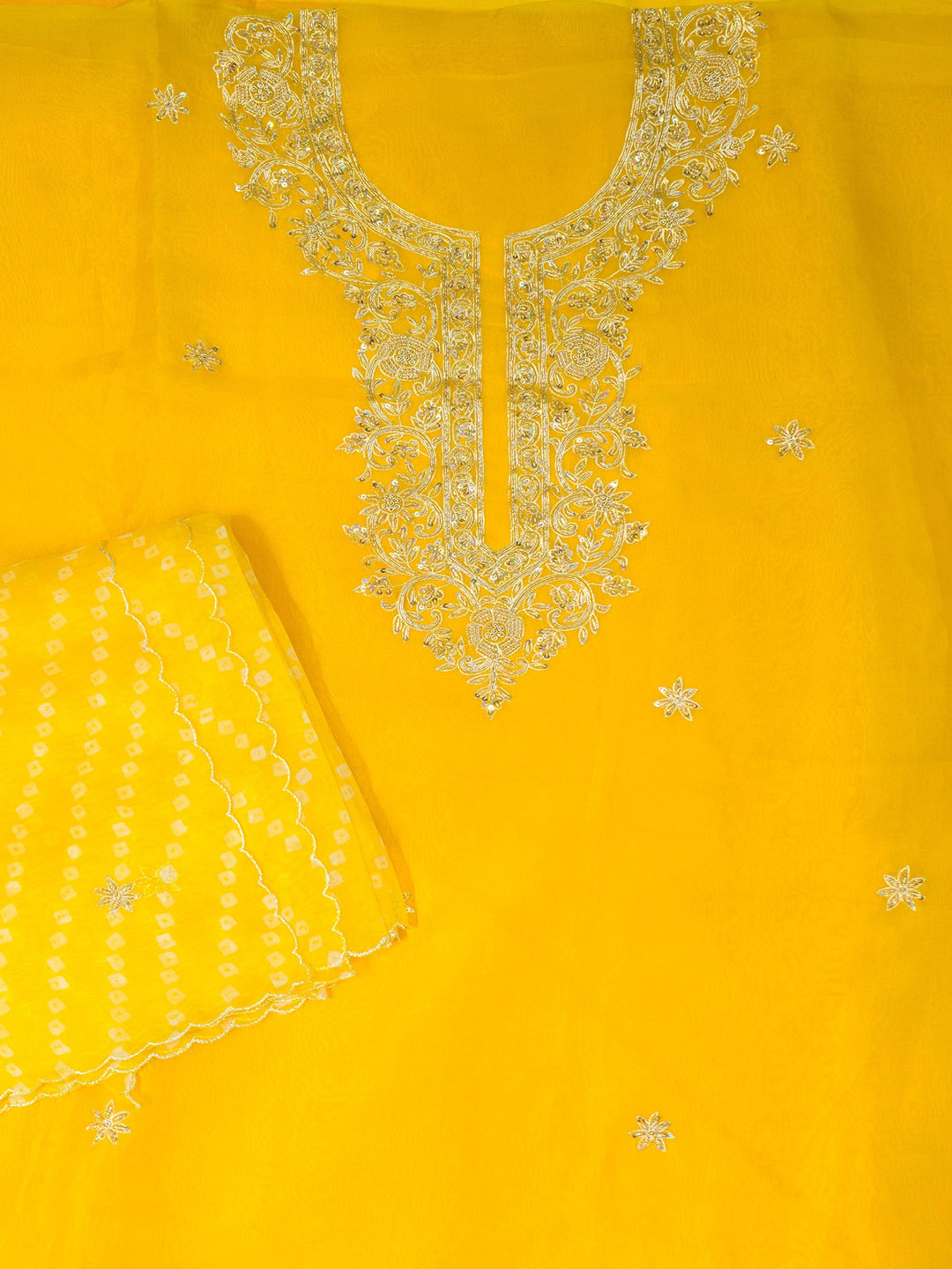 Printed Organza Suit Piece With Zardosi Handwork in