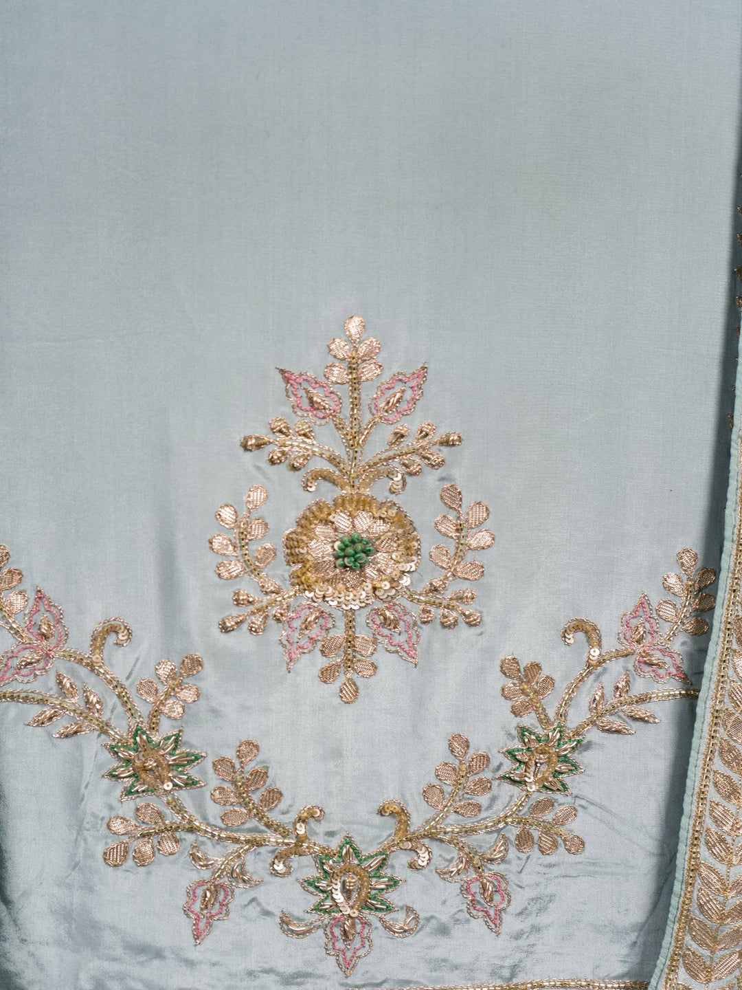 Crepe Suit Piece With Zardosi Work in Light Grey Crepe Suit Piece With Zardosi Work in Light Grey