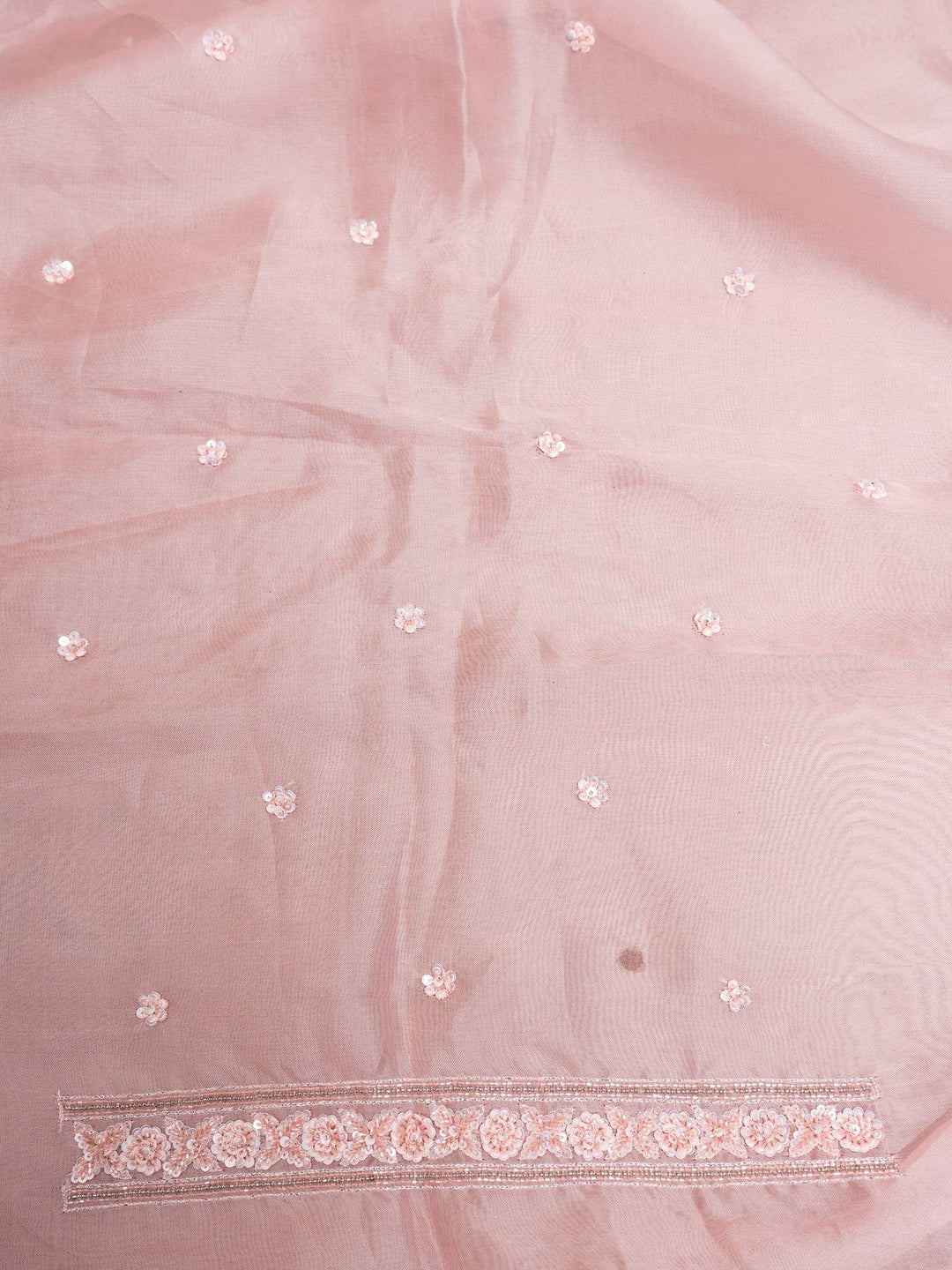 Organza Suit Piece With Zardosi Work in Baby Pink