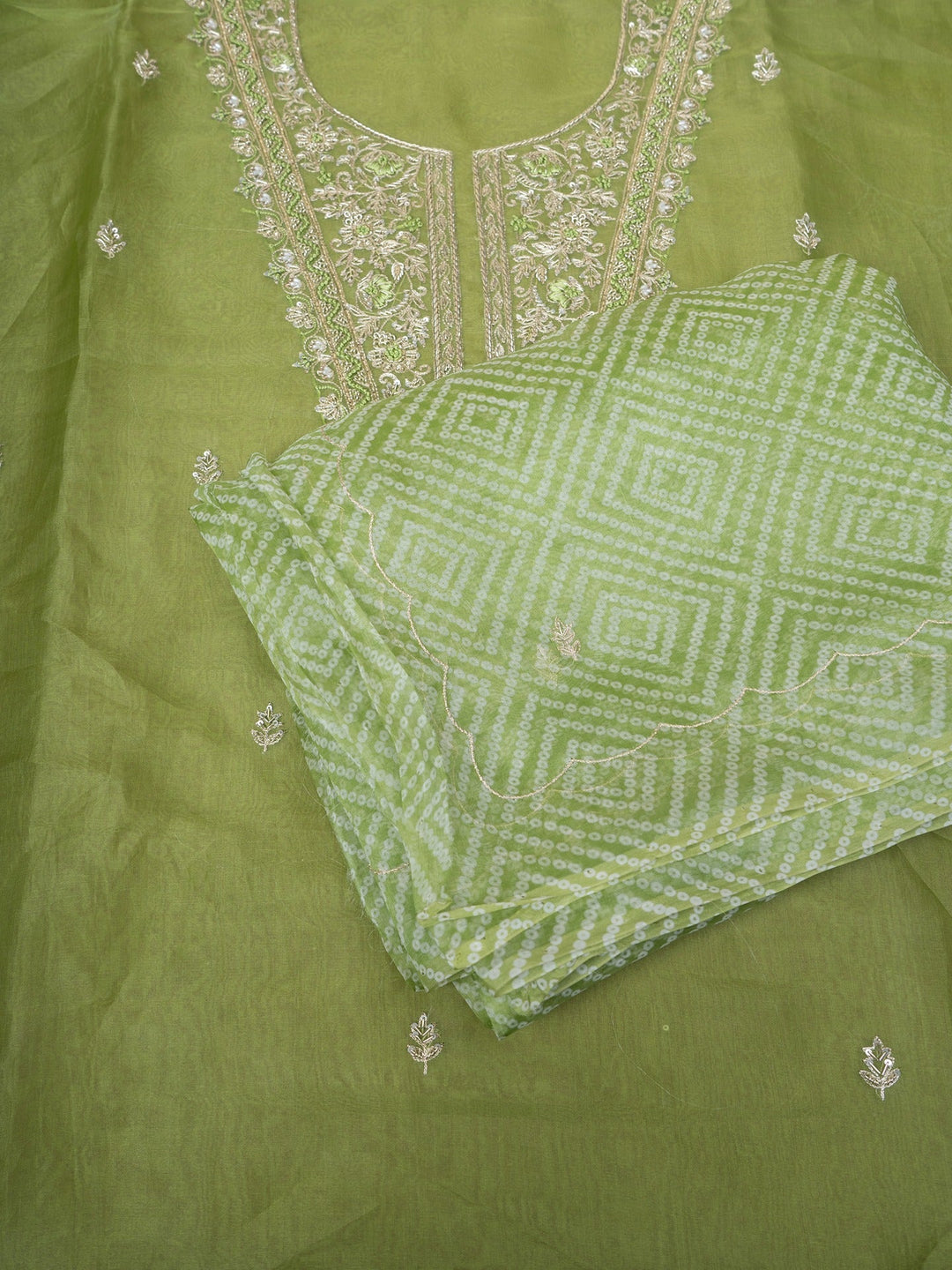 Printed Organza Suit Piece With Zardosi Handwork in