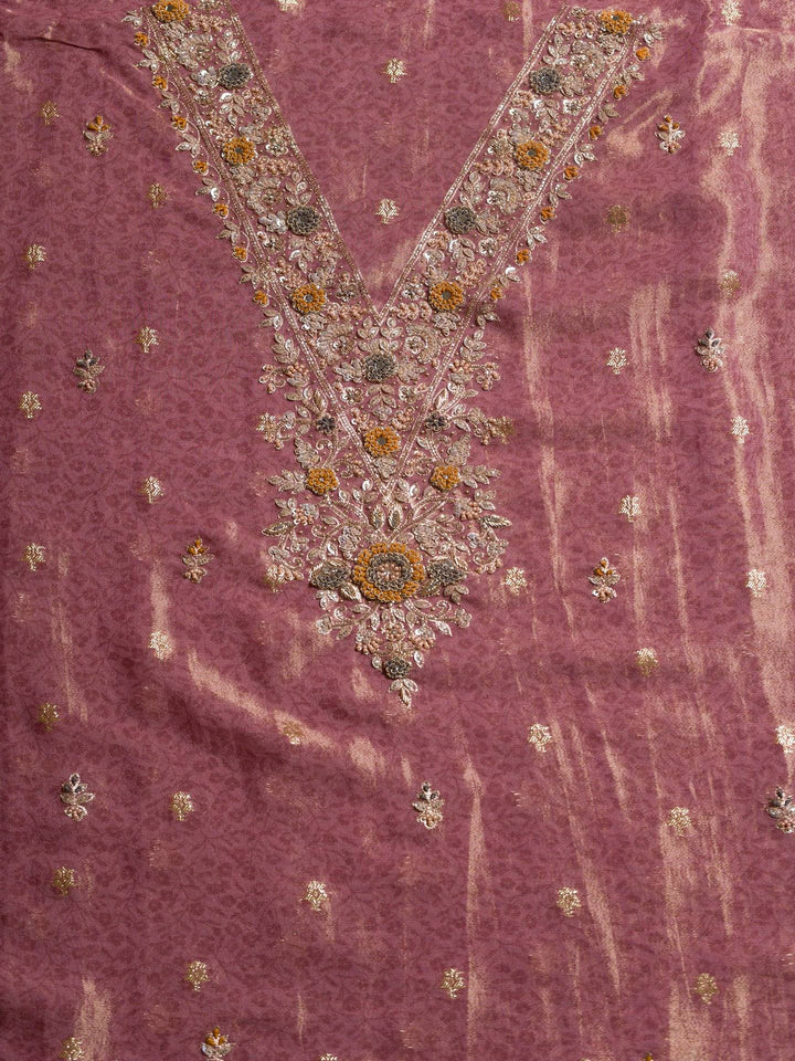 Printed Tissue Suit Piece with Zardozi work in Shaded Pink