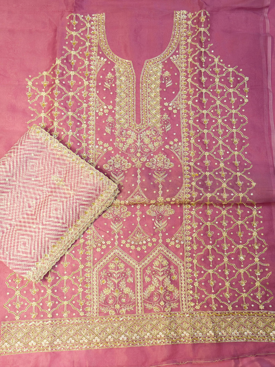 Printed Organza Suit Piece With Zardosi Handwork in Lilac