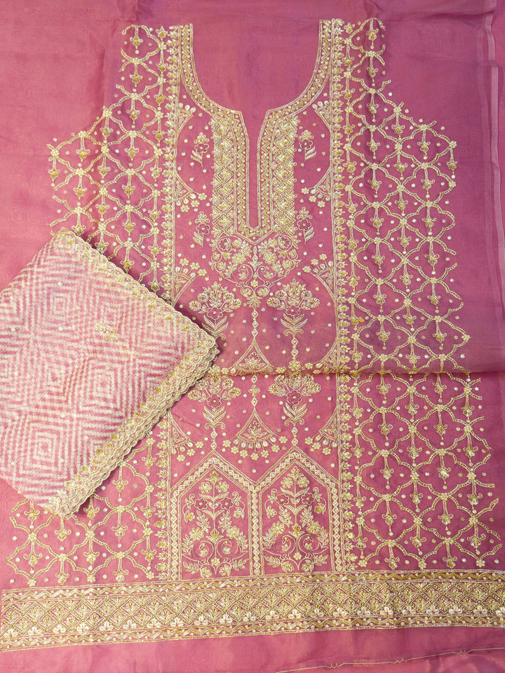 Printed Organza Suit Piece With Zardosi Handwork in Lilac