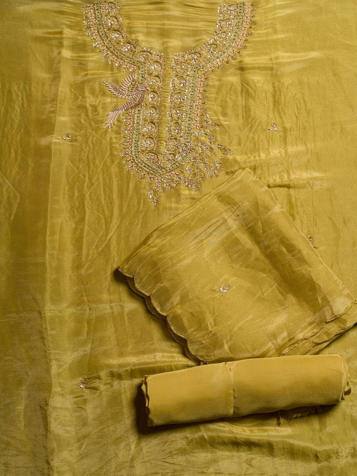 Silk Tissue Suit Piece with Zardozi work in Mustard