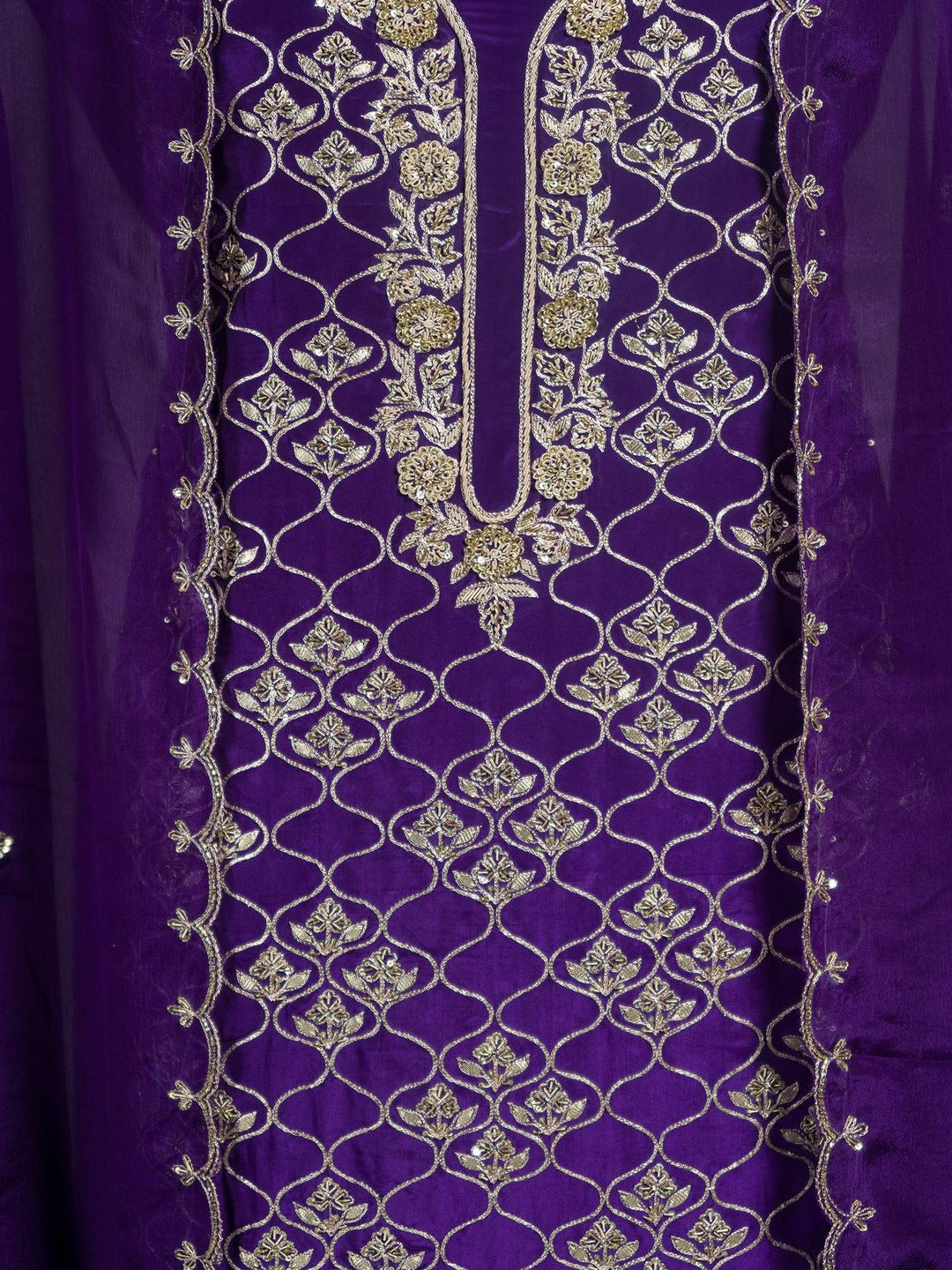 Crepe Suit Piece With Zardosi Work in Deep Purple