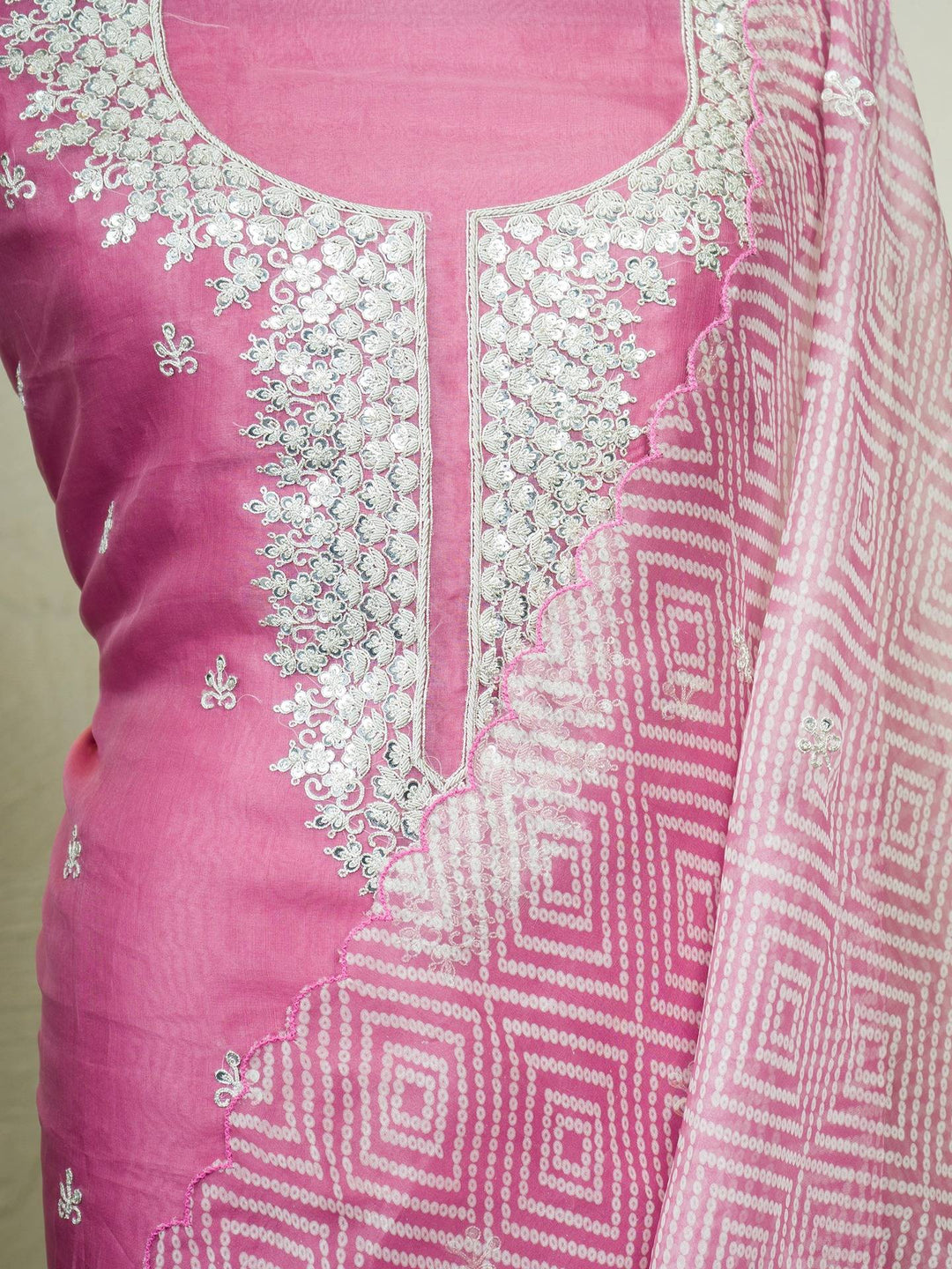 Printed Organza Suit Piece With Zardosi Handwork in