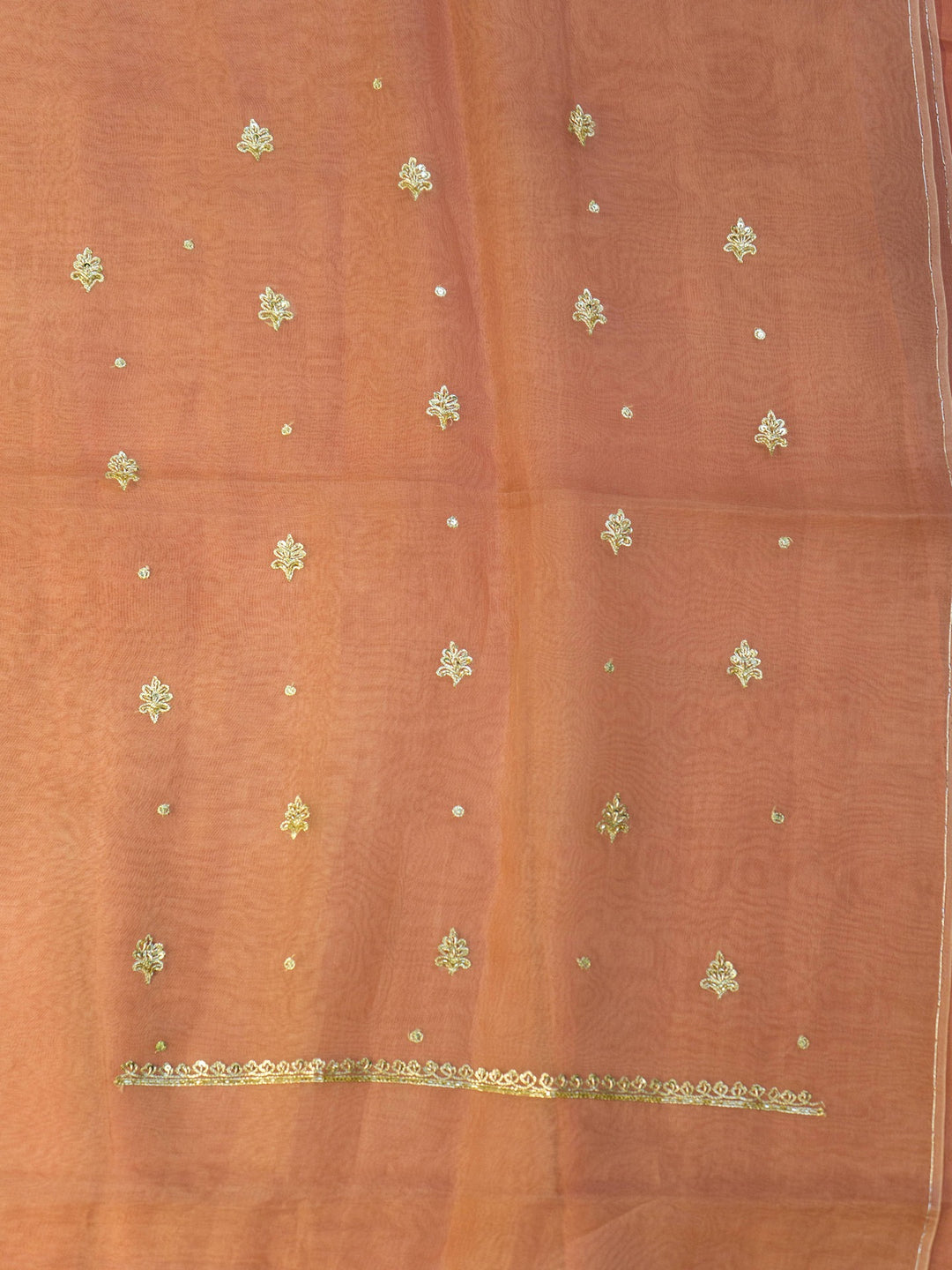 Printed Organza Suit Piece With Zardosi Handwork in Light Brown