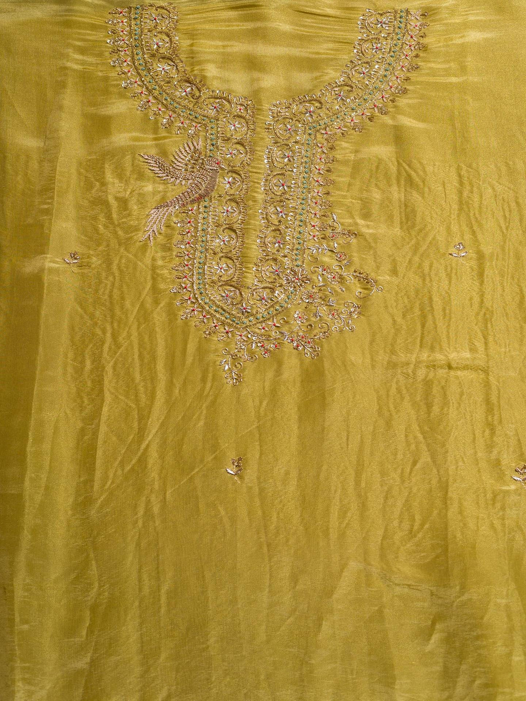 Silk Tissue Suit Piece with Zardozi work in Mustard