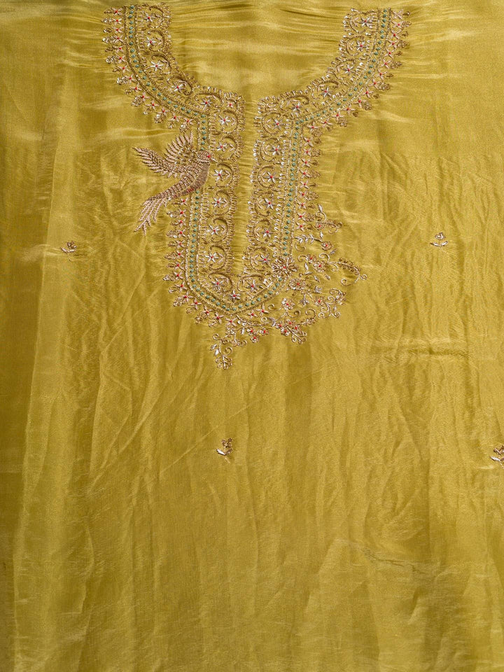 Silk Tissue Suit Piece with Zardozi work in Mustard