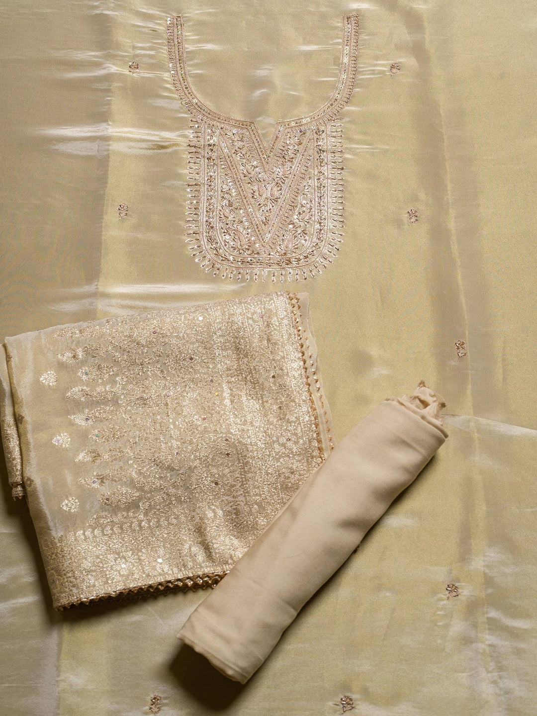 Silk Tissue Suit Piece with Zardozi work in