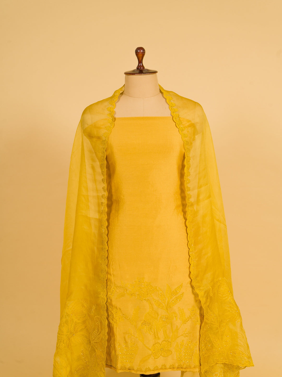 Orangza Suit Piece with Aplic Work in Mustard