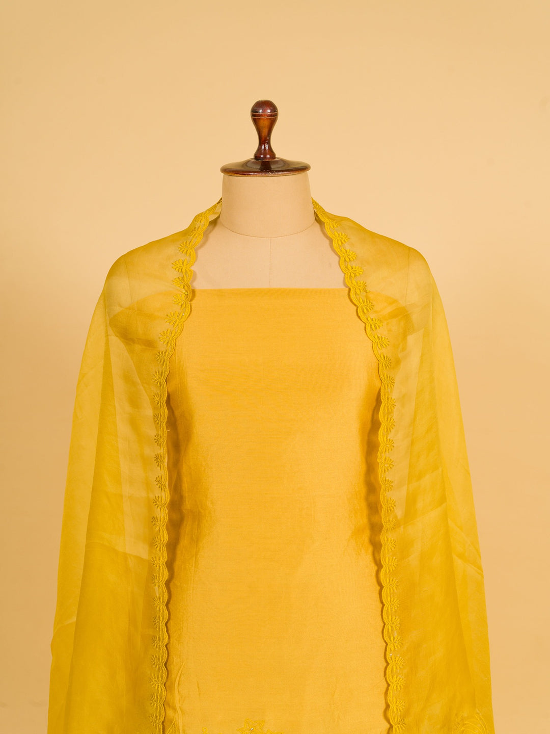 Orangza Suit Piece with Aplic Work in Mustard