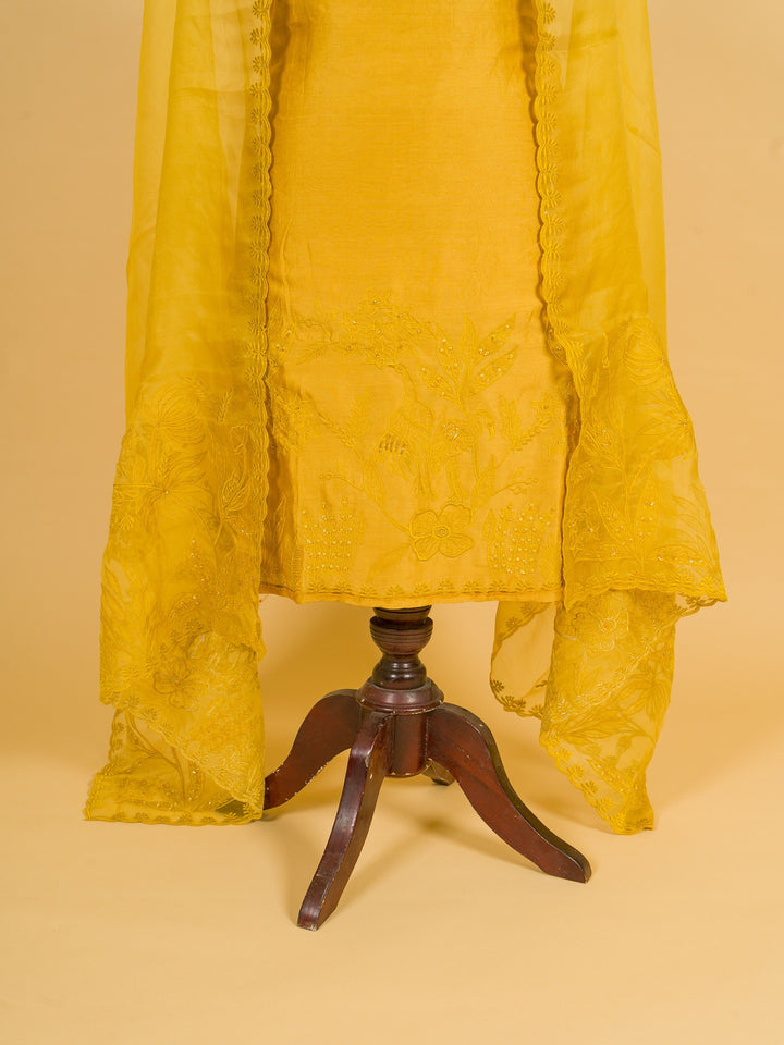 Orangza Suit Piece with Aplic Work in Mustard