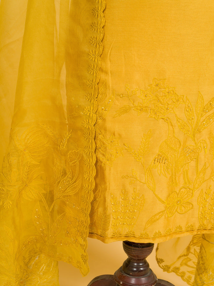 Orangza Suit Piece with Aplic Work in Mustard