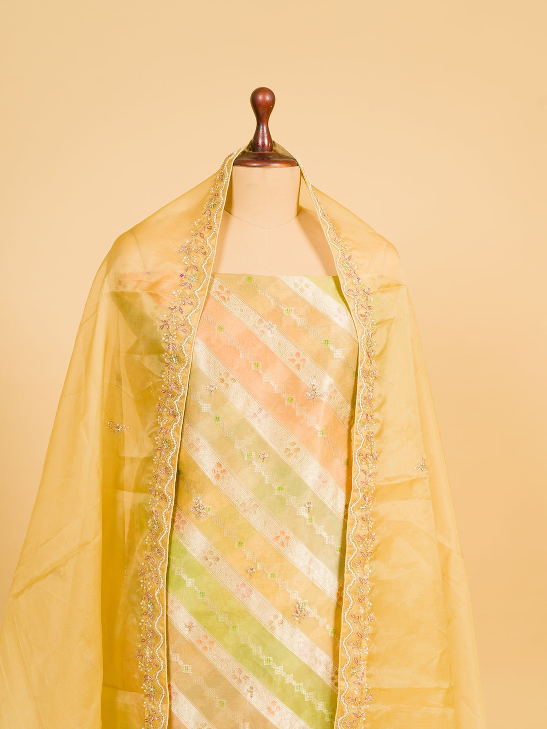 Fancy Organza Suit Piece With Zardosi Work in Yellow