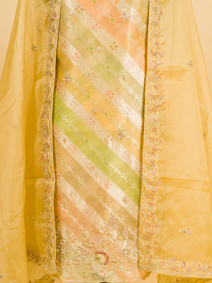 Fancy Organza Suit Piece With Zardosi Work in Yellow