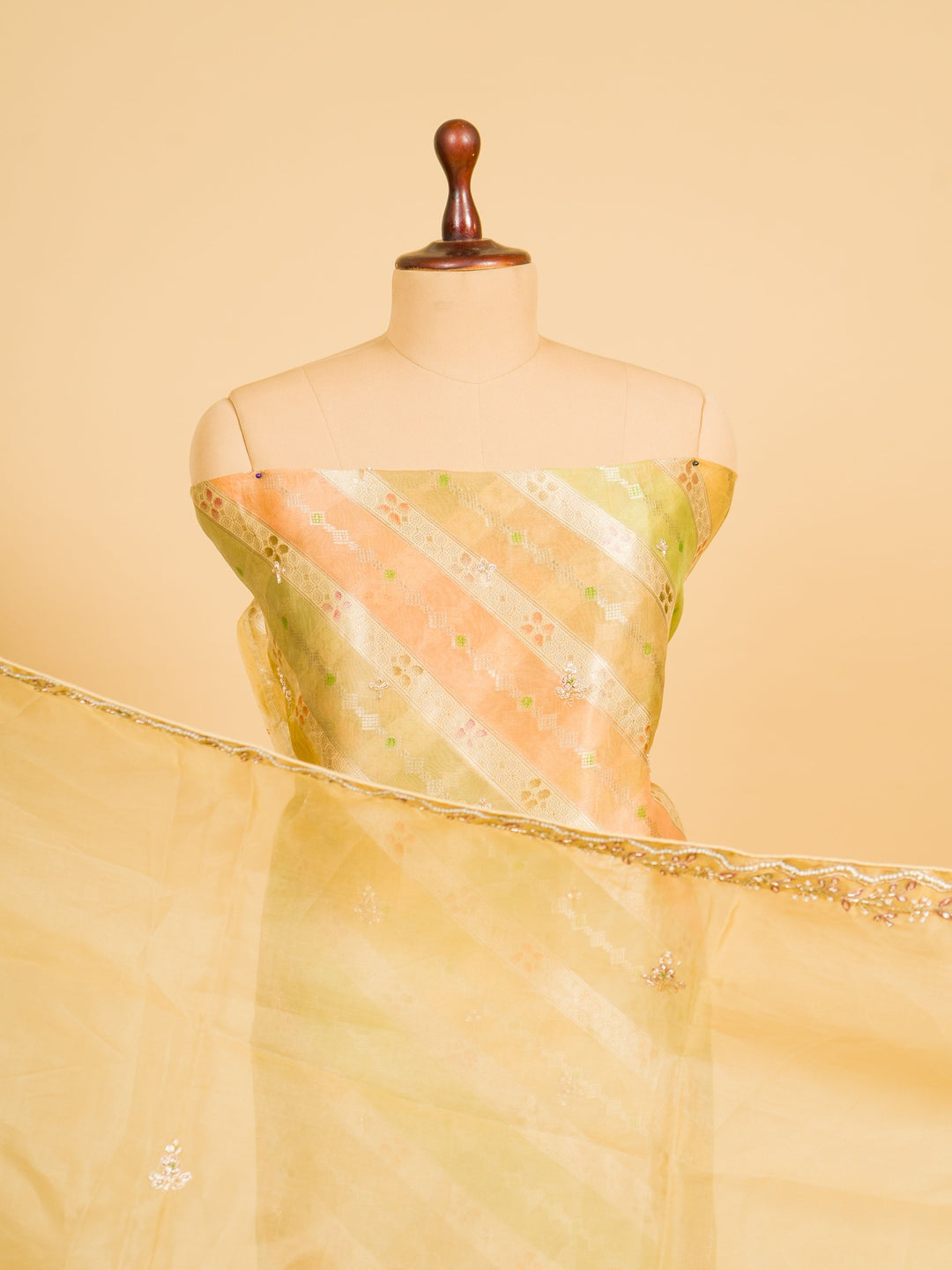 Fancy Organza Suit Piece With Zardosi Work in Yellow