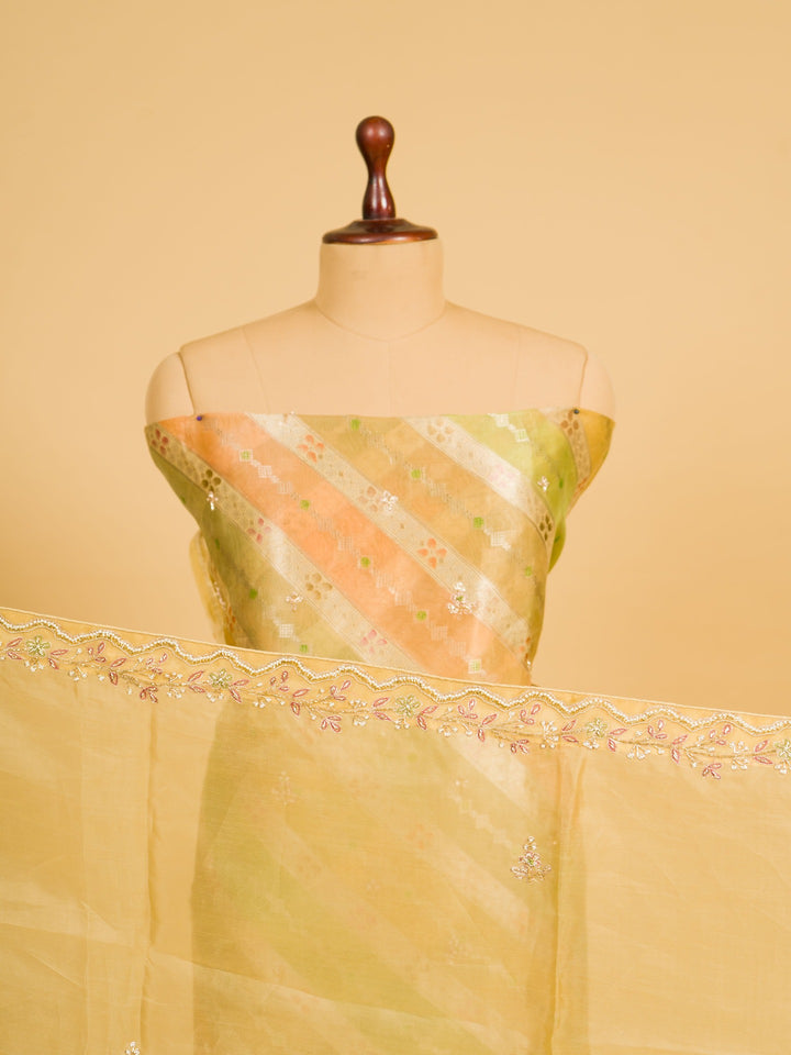 Fancy Organza Suit Piece With Zardosi Work in Yellow