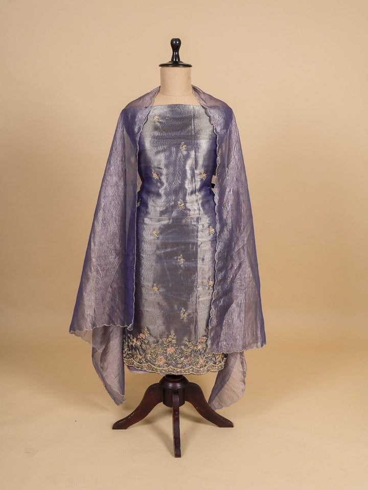 Silk Tissue Suit Piece with Zardozi work in Shaded Purple