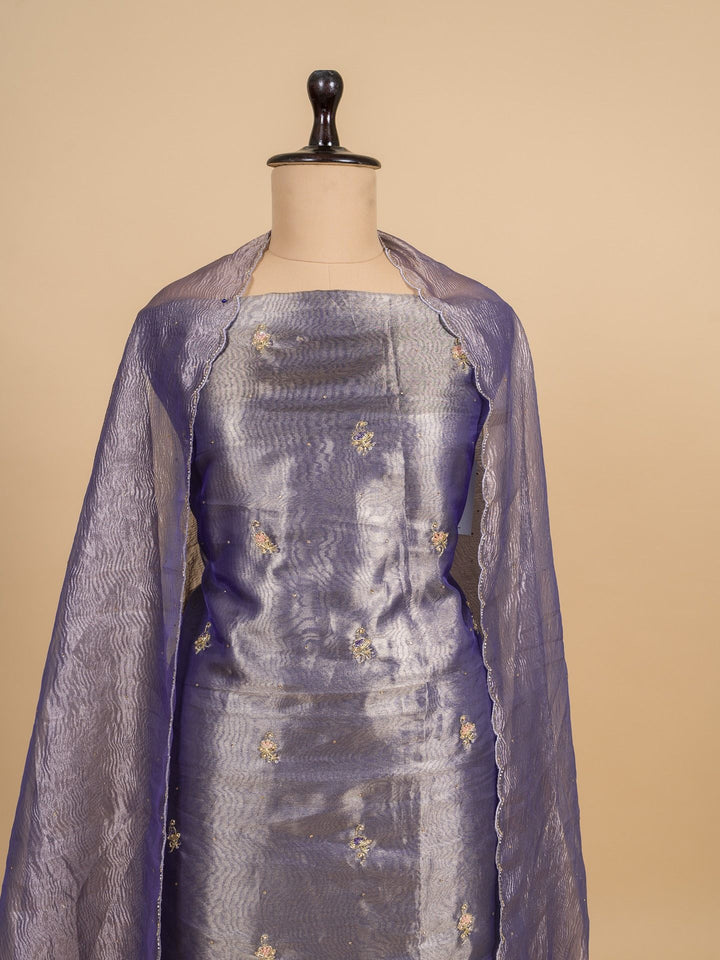 Silk Tissue Suit Piece with Zardozi work in Shaded Purple